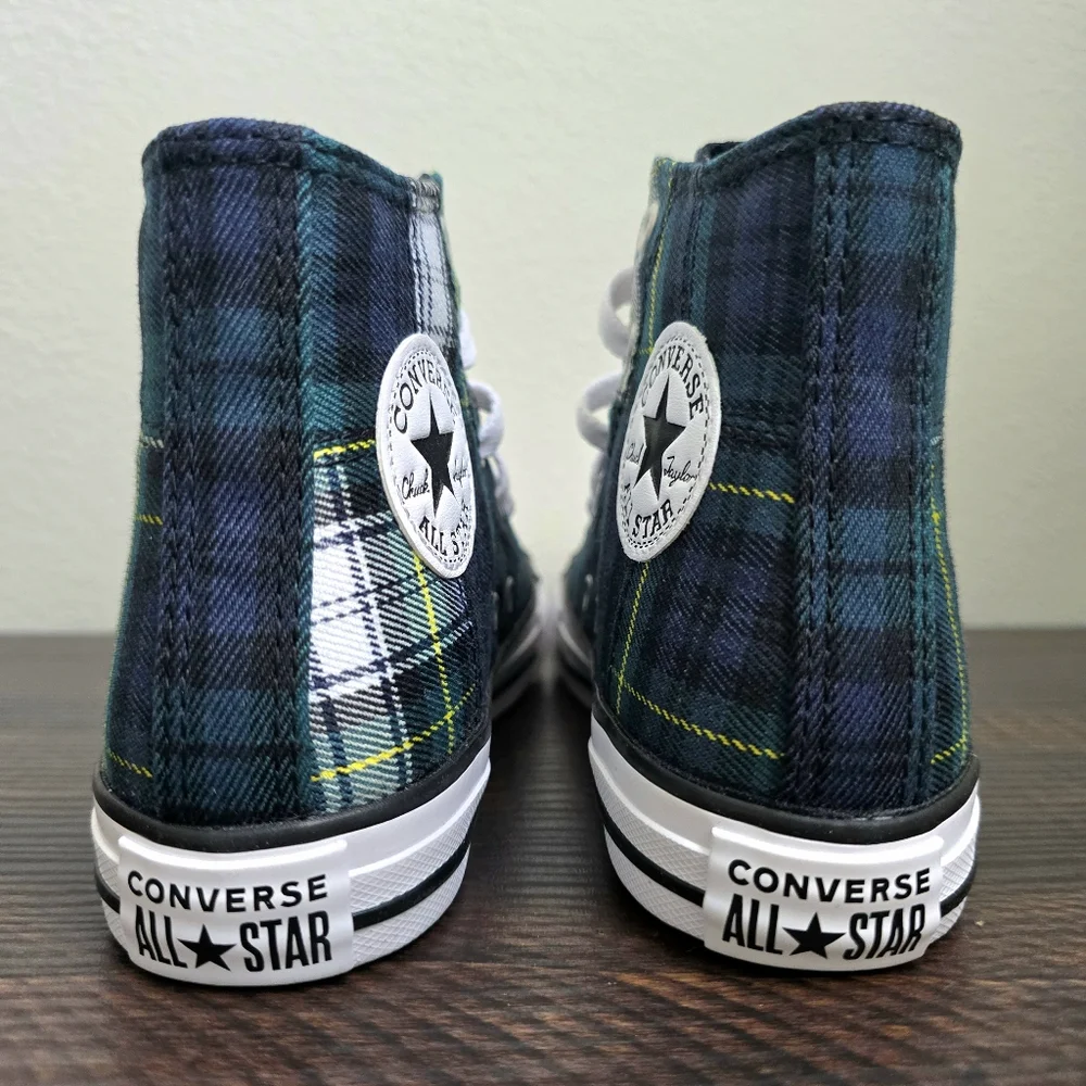 Converse Kids Chuck Taylor Plaid Luxe High Top Sneakers Green Blue Size 1 Youth‎